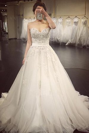 Perlenbesetztes Tüll Reißverschluss prächtiges Brautkleid aus Spitze mit Applike - Bild 1