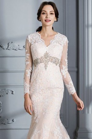 Sweep train Perlenbesetztes Organza Normale Taille Brautkleid mit V-Ausschnitt - Bild 5