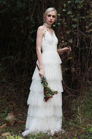 Abito da sposa senza maniche con increspature bellissima tubino naturale in pizzo - Foto 1