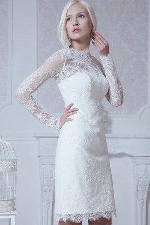 Robe de mariée modeste au niveau de genou avec manche longue appliques elevé - Photo 4