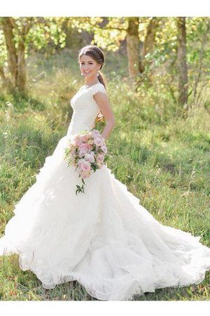 Romántico Vestido de Novia de Manga tapada de Escote en V de Cremallera de Volante - Foto 3