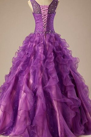 Satin Ärmelloses Perlenbesetztes plissiertes bodenlanges Quinceanera Kleid mit Stickerei - Bild 4