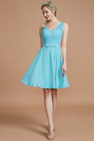 Robe demoiselle d'honneur courte a-ligne v encolure manche nulle avec zip - Photo 8