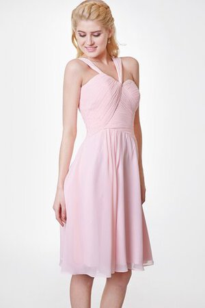 Ärmelloses A-Linie gerüschtes knielanges einfaches Brautjungfernkleid aus Chiffon - Bild 4