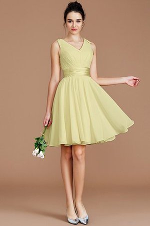 Normale Taille Ärmelloses Kurzes Brautjungfernkleid mit Gürtel mit Schleife - Bild 12