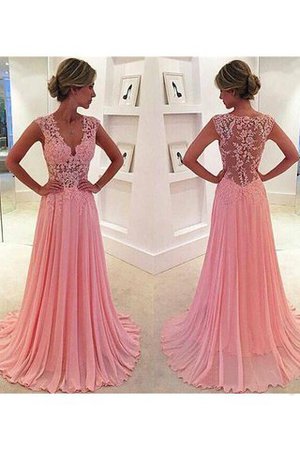 Natürliche Taile Sweep Train V-Ausschnitt Chiffon Abendkleid mit Bordüre - Bild 1