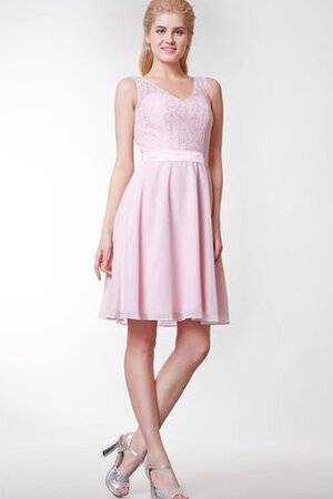 Robe demoiselle d'honneur simple avec zip en chiffon avec décoration dentelle avec ruban - Photo 3