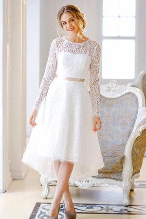 Spitze Schlüsselloch Rücken lange Ärmeln Satin knielanges schlichtes Brautkleid - Bild 3