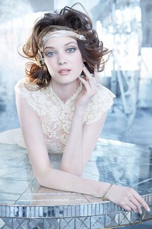 Elegante Vestido de Novia en Encaje de Natural de Manga corta con Cintas - Foto 3