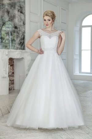 Abito da Sposa Naturale in Tulle A-Line A Terra con Perline in pizzo - Foto 1