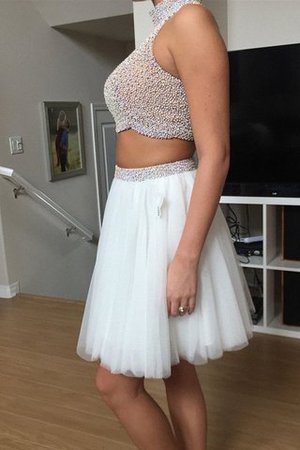 Sencillo Vestido de Fiesta en Tul de Abalorio de Natural de Escote con cuello Alto - Foto 3