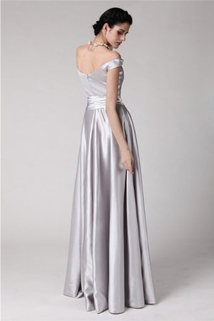 Reißverschluss Elastischer gewebter Satin Ärmelloses Schulterfrei Bodenlanges Abendkleid - Bild 2