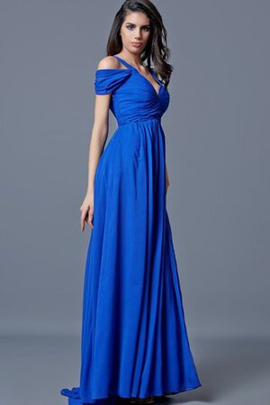 Vorne geschlitztes Reißverschluss kurze Ärmeln plissiertes langes bodenlanges Abendkleid - Bild 4