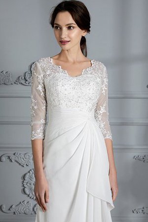 Abito da Sposa con Tre Quarti Lunghezza Maniche V-Scollo A Terra in Chiffon Naturale - Foto 7