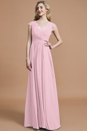 Robe demoiselle d'honneur naturel jusqu'au sol de princesse a-ligne ruché - Photo 27