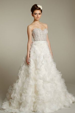 Robe de mariée de traîne moyenne de mode de bal en organza sans dos de col en cœur - Photo 1