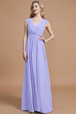 Robe demoiselle d'honneur naturel jusqu'au sol de princesse a-ligne ruché - Photo 22