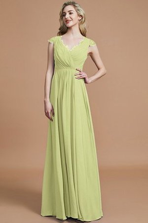 Robe demoiselle d'honneur naturel jusqu'au sol de princesse a-ligne ruché - Photo 13