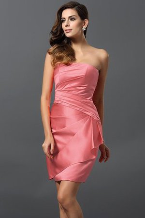 Gerüschtes Satin Enges Mini Brautjungfernkleid ohne Ärmeln - Bild 28