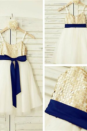 Normale Taille Tüll A Linie Blumenmädchenkleid mit Spaghettiträger mit Blume - Bild 1