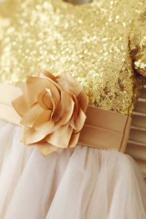 A-Line Paillette Kurze Ärmeln Tüll Blumenmädchenkleid mit Schaufel Ausschnitt - Bild 3