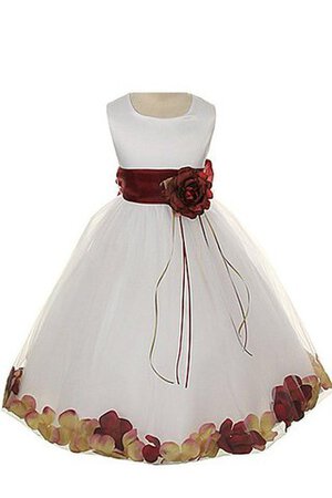 Tüll A-Linie Satin plissiertes knöchellanges Blumenmädchenkleid mit Blume - Bild 1