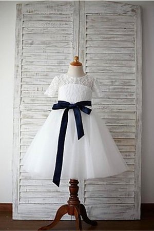 Prinzessin Halbe Ärmeln Ärmellos Bodenlanges Blumenmädchenkleid mit Blume - Bild 2