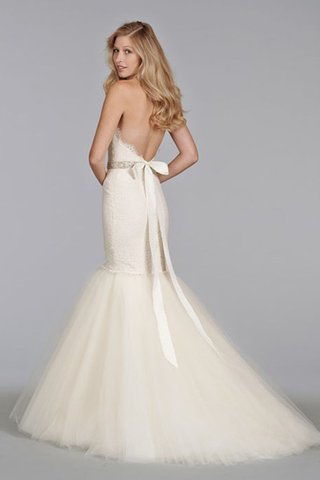 Robe de mariée avec ruban avec perle de traîne courte ceinture en étoffe de sirène - Photo 2