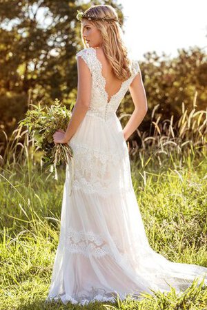 Plissiertes A-Line schwingendes langes prächtiges Brautkleid mit gekappten Ärmeln - Bild 3