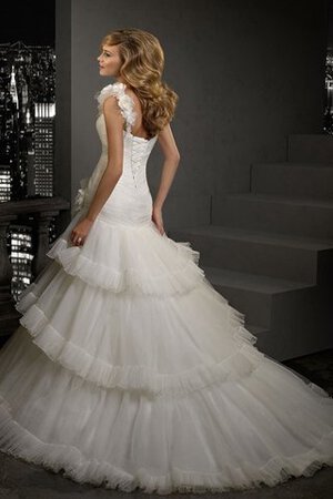 Abito da Sposa Senza Maniche Coda A Strascico Cappella Naturale con Fiore in Tulle monospalla - Foto 2