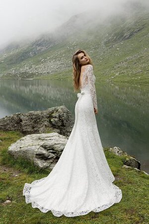 Abito da Sposa A Terra retro Profondo V-scollo stravagante con Nastro Coda A Strascico Corto - Foto 2