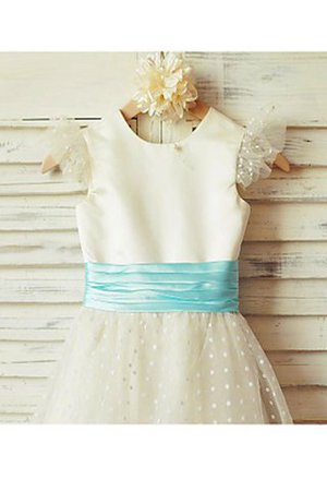 Ärmelloses Juwel Ausschnitt Prinzessin Wadenlanges Blumenmädchenkleid aus Tüll - Bild 3