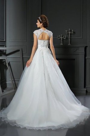 Perlenbesetztes Quadrat Ausschnitt Sittsames Brautkleid mit Applikation aus Organza - Bild 2