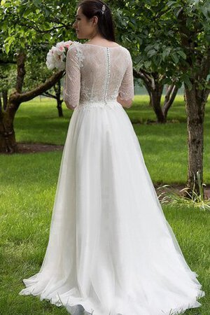 Robe de mariée simple boutonné de col bateau a-ligne d'épaule asymétrique - Photo 4