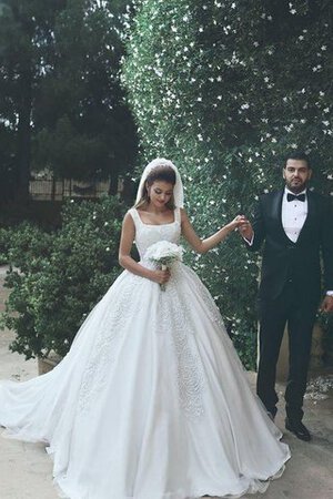 Robe de mariée appliques de col carré avec fleurs a-ligne avec sans manches - Photo 1