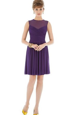 Robe demoiselle d'honneur au niveau de genou ruché entrecroisé avec chiffon manche nulle - Photo 1