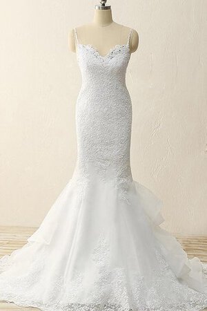 Robe de mariée pailleté avec zip en organza de sirène appliques - Photo 1