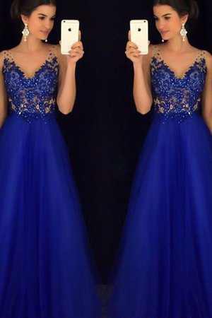 A Linie Tüll Ärmelloses Herrlich V-Ausschnitt Ballkleid - Bild 1