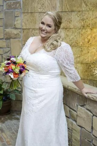 Strand Reißverschluss V-Ausschnitt Spitze Brautkleid mit Schleife mit Gürtel - Bild 2