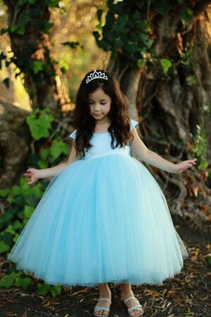 A-Line kurze Ärmeln Tüll plissiertes knöchellanges Blumenmädchenkleid mit Empire Taille - Bild 4