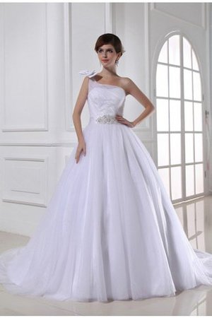 Duchesse-Linie Kapelle Schleppe Satin Perlenbesetztes Brautkleid mit Rücken Schnürung - Bild 1