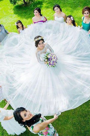 Robe de mariée classique naturel delicat en tulle avec manche longue - Photo 2