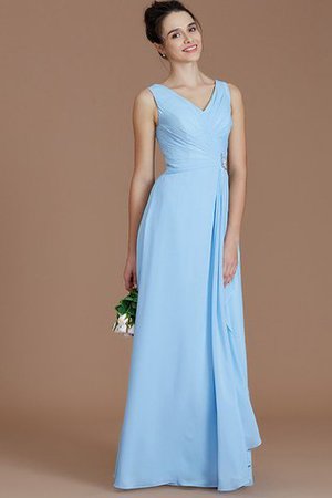 Gerüschtes V-Ausschnitt Bodenlanges Brautjungfernkleid aus Chiffon ohne Ärmeln - Bild 2