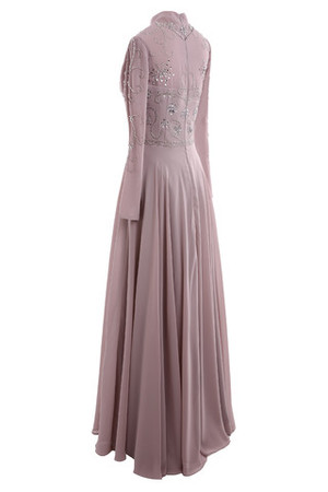 Hoher Ausschnitt lange Ärmeln A-Line Outdoor bodenlanges Brautmutterkleid mit Pailletten - Bild 8