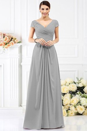 Chiffon Prinzessin Bodenlanges Brautjungfernkleid mit Kurzen Ärmeln mit Drapierung - Bild 27