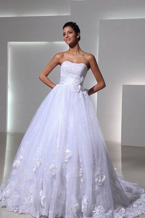 Normale Taille Reißverschluss Spitze bodenlanges Brautkleid mit Bordüre mit Gürtel - Bild 1