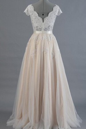 Robe de mariée plissage vintage v encolure ceinture avec manche courte - Photo 3