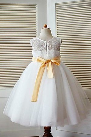 Schaufel-Ausschnitt A Linie Prinzessin Blumenmädchenkleid mit Blume ohne Ärmeln - Bild 3