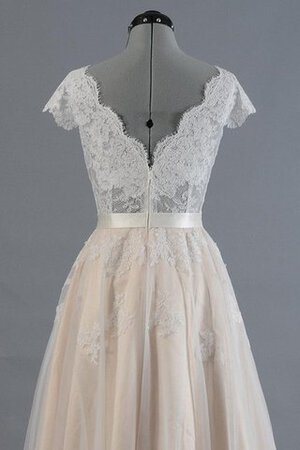Robe de mariée plissage vintage v encolure ceinture avec manche courte - Photo 4