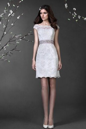 Abito da Sposa A Terra con Applique Corto Coda A Strascico Cappella in Pizzo Cappellino - Foto 3